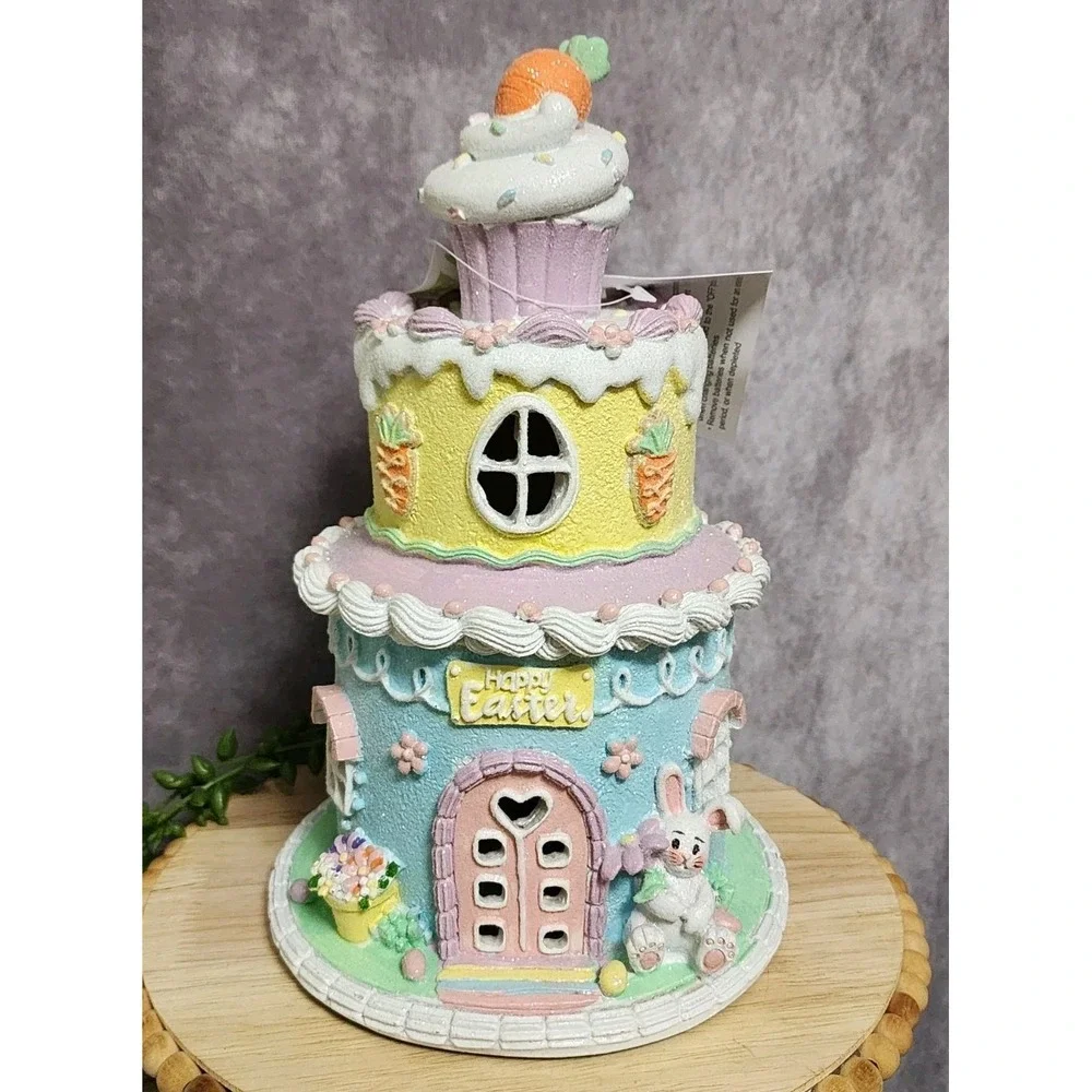 Easter Cake Cupcake Gingerbread House Bunny Carrot LIGHT UP Tabletop Decor 10.5